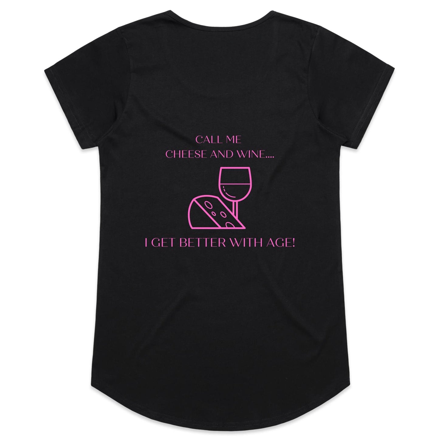 Womens Tee - Cheese & Wine - Pink