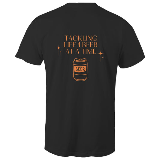 Mens Tee - Tackling Life - Beer - Orange