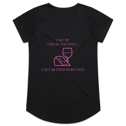 Womens Tee - Cheese & Wine - Pink