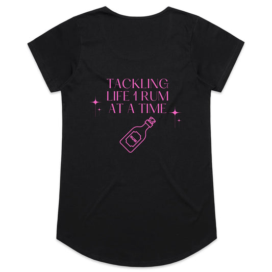 Womens Tee - Tackling Life - Rum - Pink