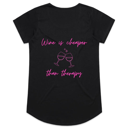 Womens Tee - Wine Therapy - Pink