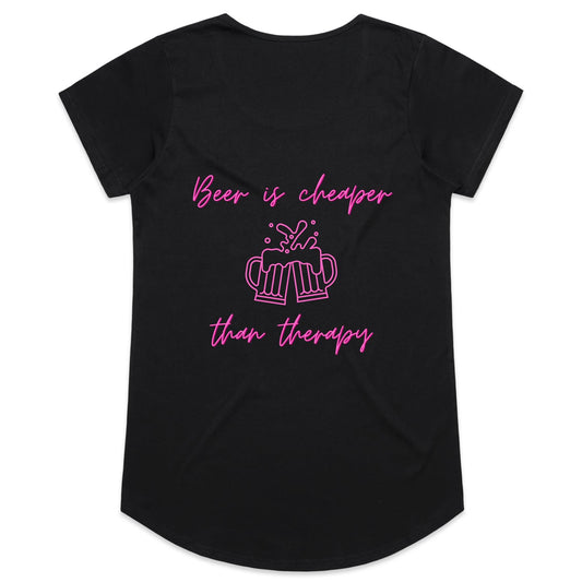 Womens Tee - Beer Therapy - Pink